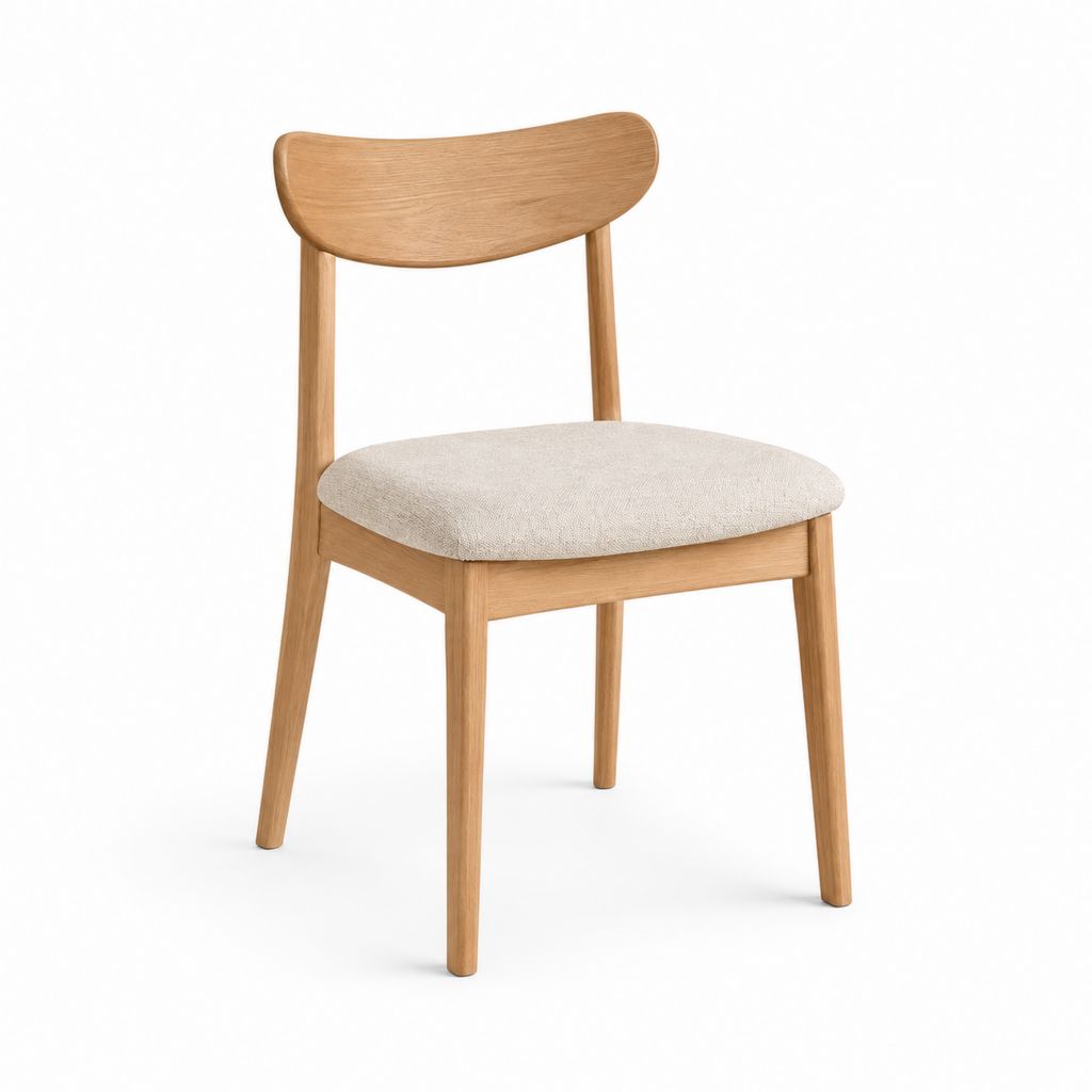 Sedia da pranzo in rovere massello naturale con seduta imbottita beige 48 x 53 x 78 cm