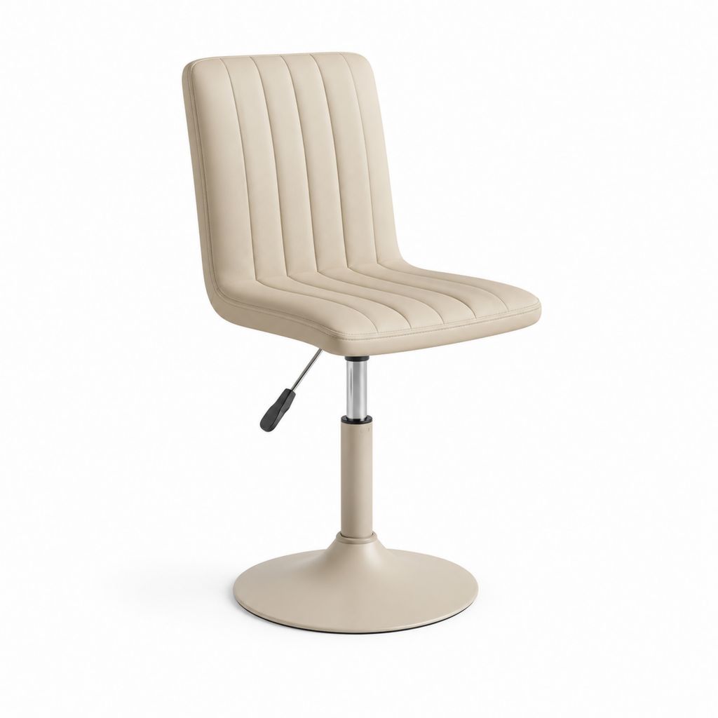 Sedia da pranzo girevole beige in PU con base rotonda in acciaio regolabile 45 x 52 x 84-99 cm