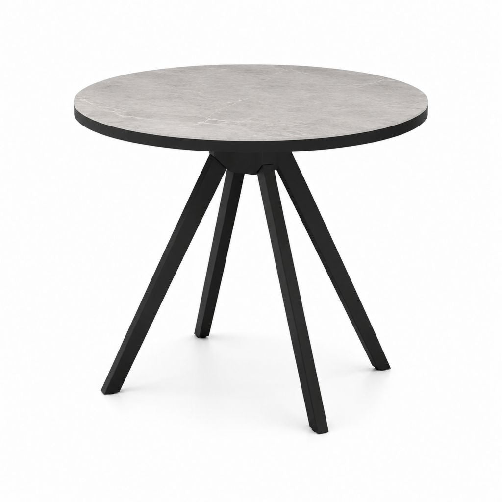 Tavolo da pranzo rotondo grigio effetto marmo con piano in MDF e gambe in acciaio 100 x 75 cm
