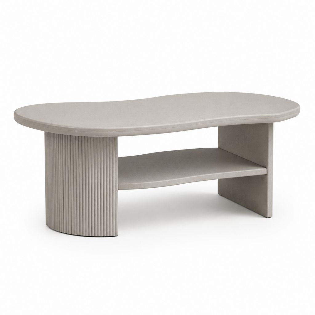 Tavolino da caffè ovale grigio in MDF 120 x 60 x 45 cm con ripiano inferiore