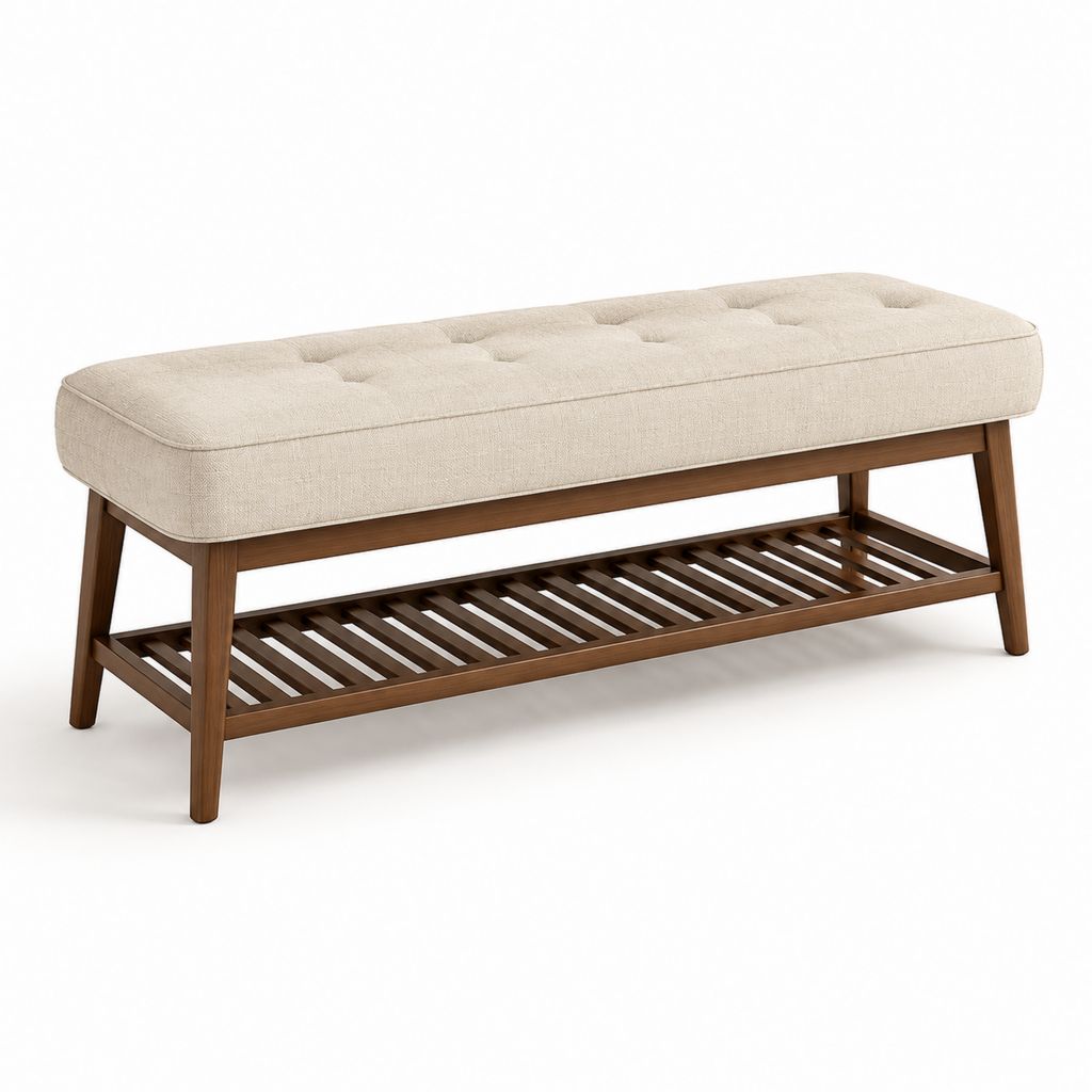Panca fondoletto imbottita beige in poliestere e legno massello 120 x 40 x 45 cm