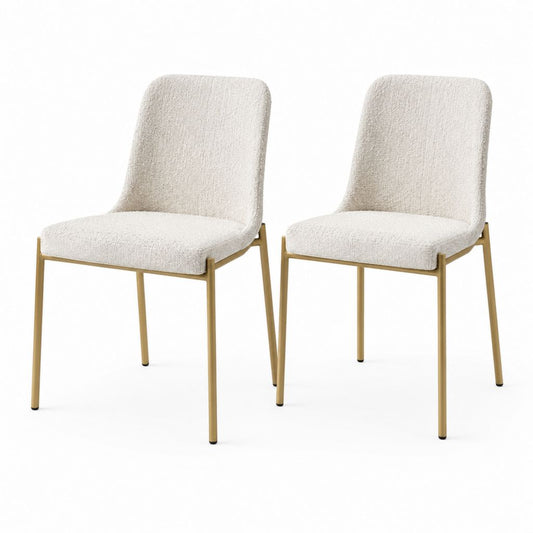 Set di 2 sedie da pranzo crema in poliestere bouclé con gambe in acciaio dorato 46 x 55 x 85 cm
