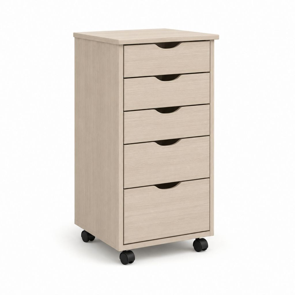 Cassettiera a 5 cassetti con ruote rovere chiaro in pannello truciolare 40 x 45 x 70 cm