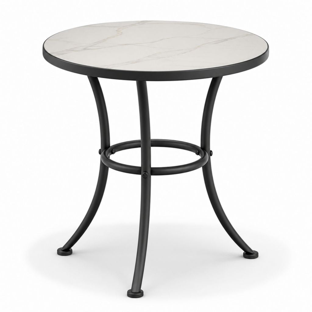 Tavolo da pranzo rotondo bianco effetto marmo con struttura in acciaio nero Ø100 x 75 cm