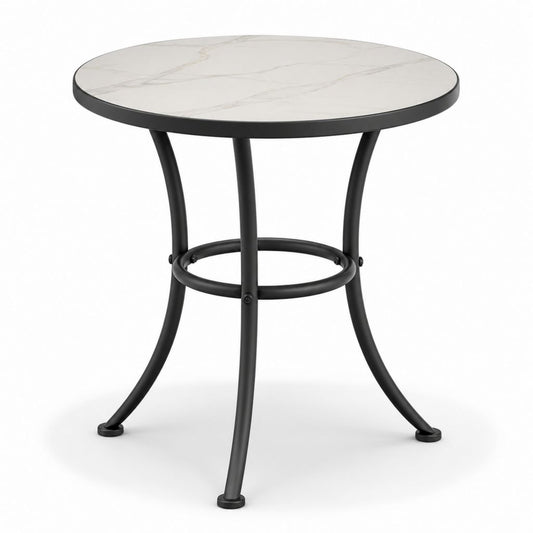 Tavolo da pranzo rotondo bianco effetto marmo con struttura in acciaio nero Ø100 x 75 cm