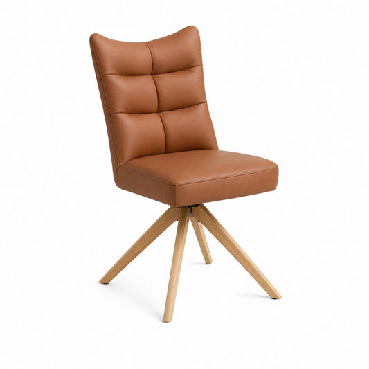 Sedia da pranzo girevole cognac in similpelle PU con gambe in legno massello 48 x 60 x 88 cm