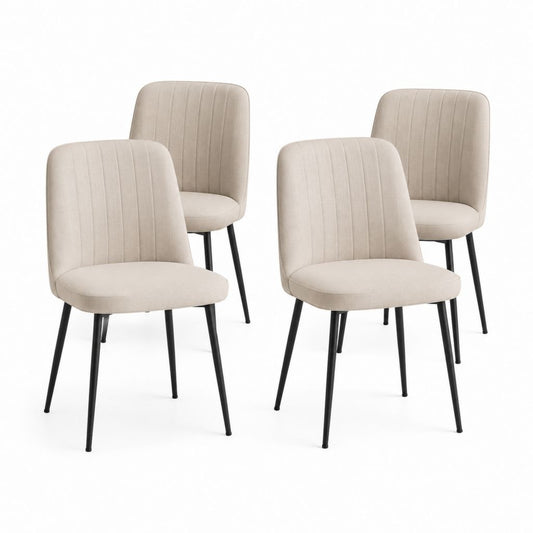 Set di 4 sedie da pranzo beige in poliestere con schienale alto imbottito e gambe in acciaio 44 x 55 x 86 cm