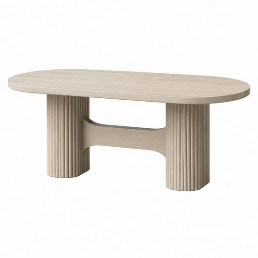 Tavolo da pranzo ovale beige in MDF impiallacciato rovere 200 x 100 x 75 cm