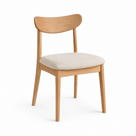 Sedia da pranzo in rovere massello naturale con seduta imbottita beige 48 x 53 x 78 cm