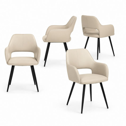 Set di 4 sedie da pranzo beige in PU con braccioli e gambe in acciaio 58 x 57 x 80 cm