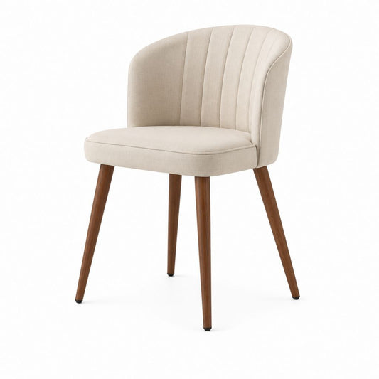 Sedia da pranzo imbottita beige in poliestere con schienale curvo e gambe in legno massello 54 x 59 x 82 cm