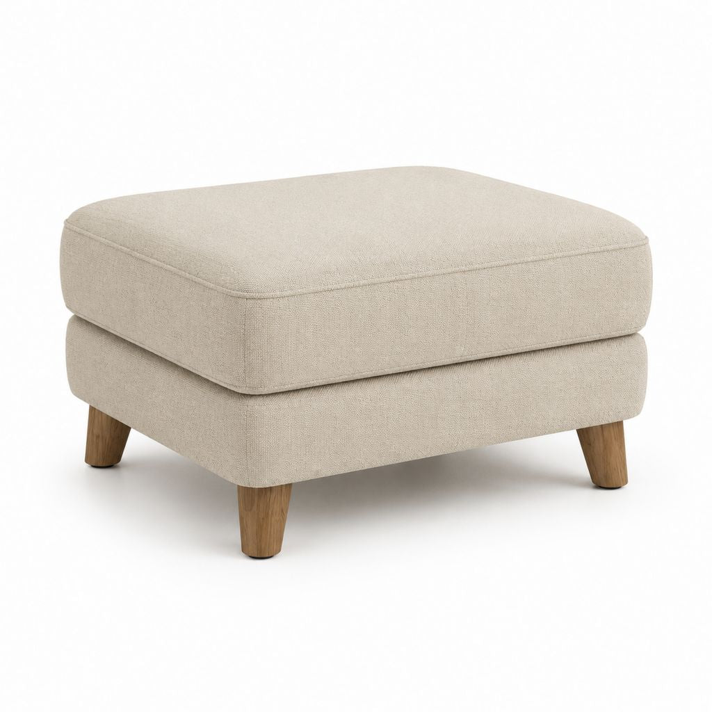 Poggiapiedi imbottito beige in poliestere rettangolare con gambe effetto rovere 75 x 55 x 43 cm