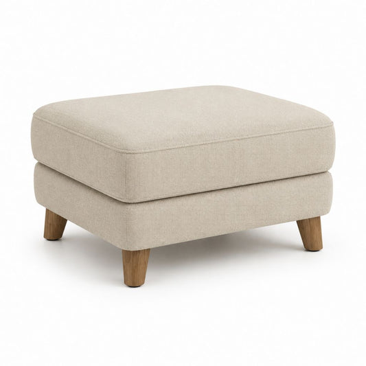 Poggiapiedi imbottito beige in poliestere rettangolare con gambe effetto rovere 75 x 55 x 43 cm