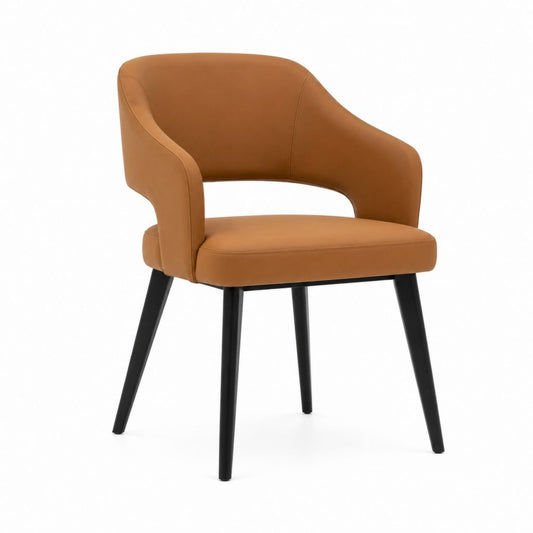 Sedia da pranzo con braccioli marrone in pelle sintetica PU con gambe in acciaio 58 x 60 x 82 cm