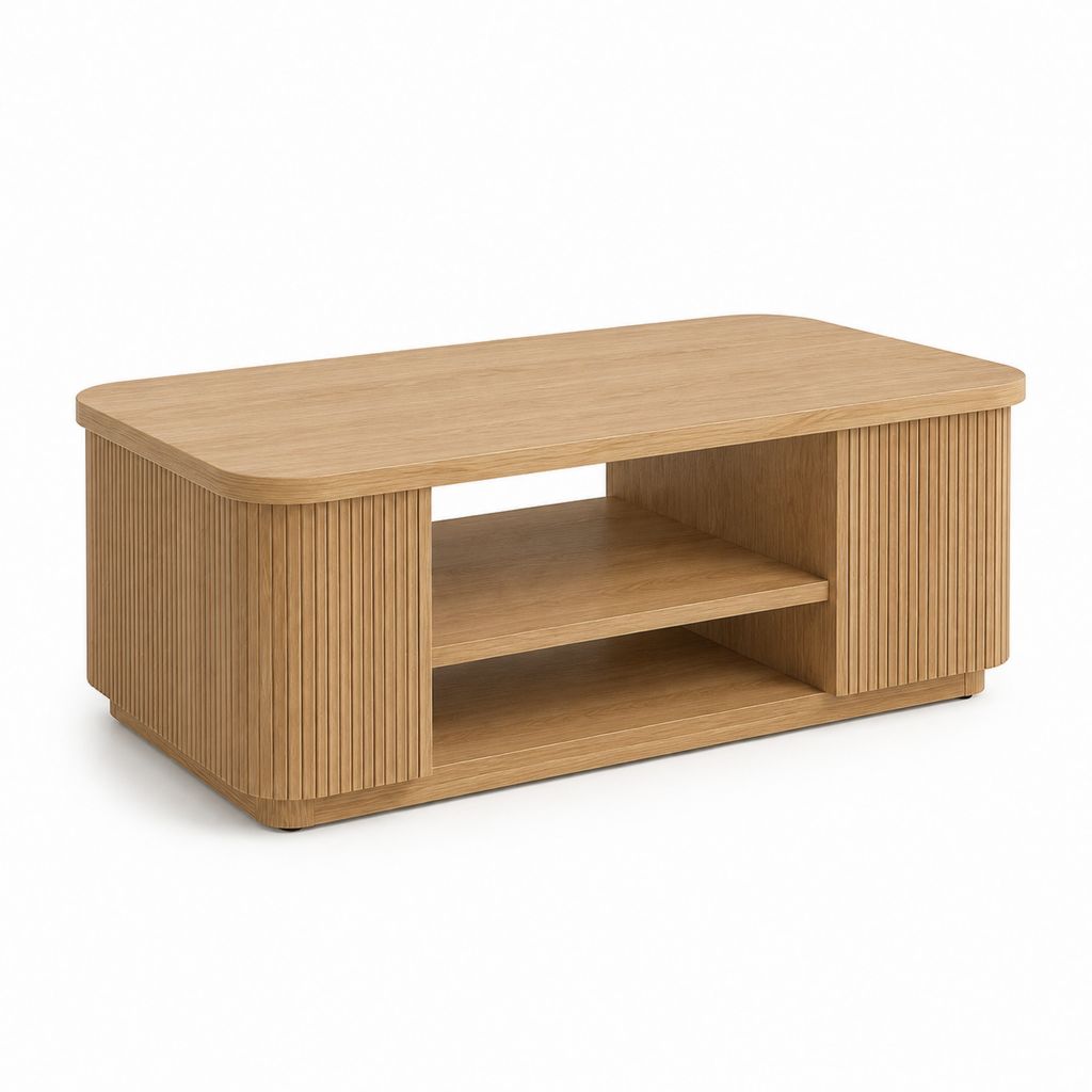 Tavolino da caffè con ripiano rovere naturale in MDF impiallacciato rettangolare 100 x 60 x 45 cm