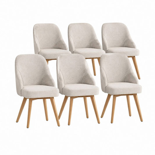 Set 6 sedie da pranzo beige in poliestere con gambe in legno massello 52 x 60 x 85 cm