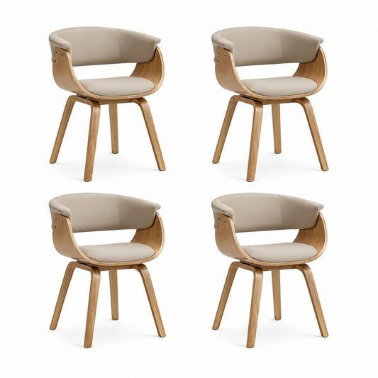 Set di 4 Sedie da Pranzo con Braccioli Sagomate Beige in PU e Multistrato di Rovere 56 x 58 x 80 cm