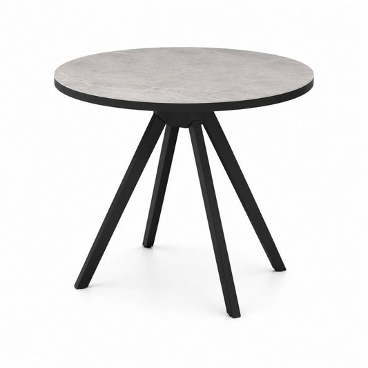 Tavolo da pranzo rotondo grigio effetto marmo con piano in MDF e gambe in acciaio 100 x 75 cm