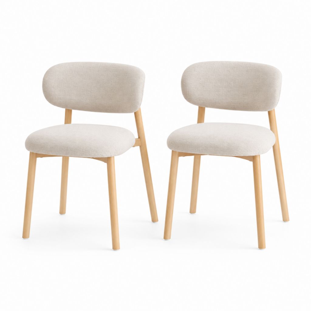 Set di 2 sedie da pranzo beige in poliestere e legno massello 50 x 55 x 78 cm