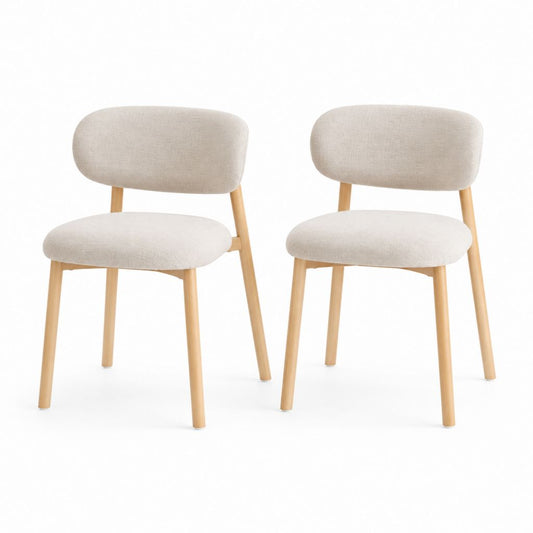 Set di 2 sedie da pranzo beige in poliestere e legno massello 50 x 55 x 78 cm