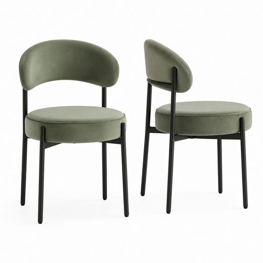 Set di 2 sedie da pranzo verdi in velluto di poliestere con struttura in acciaio 52 x 56 x 78 cm