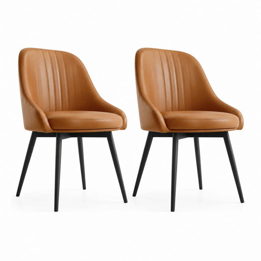 Set di 2 sedie da pranzo marrone in similpelle PU con gambe in acciaio 54 x 60 x 83 cm