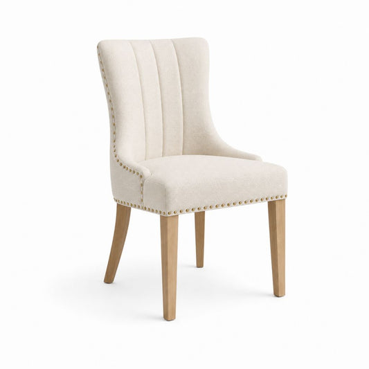 Sedia da pranzo imbottita crema in poliestere con schienale curvo e gambe in faggio 52 x 65 x 102 cm
