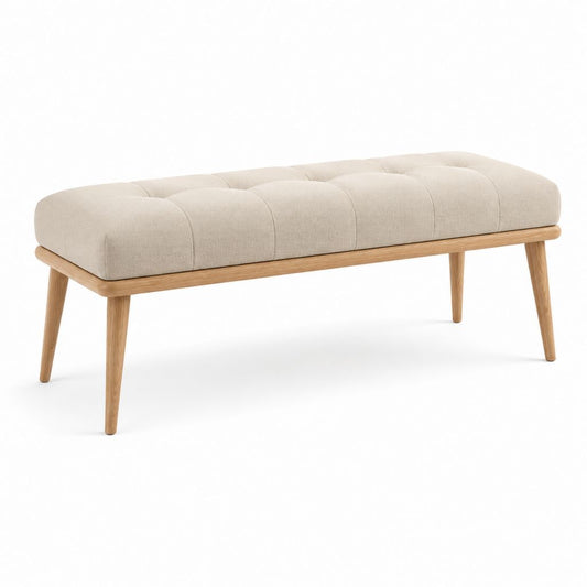 Panca fondoletto imbottita beige in poliestere e rovere massello rettangolare 120 x 40 x 45 cm