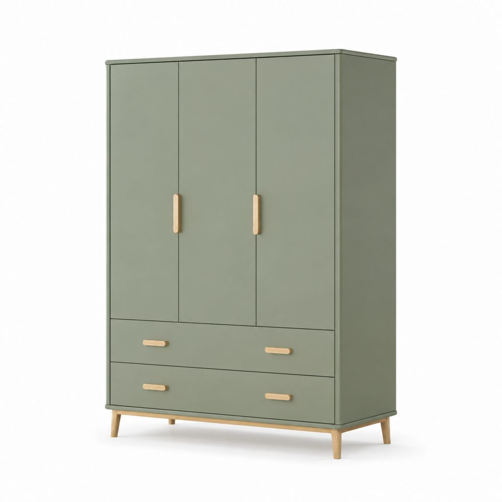 Armadio guardaroba 3 ante 2 cassetti verde salvia in MDF 120 x 55 x 190 cm